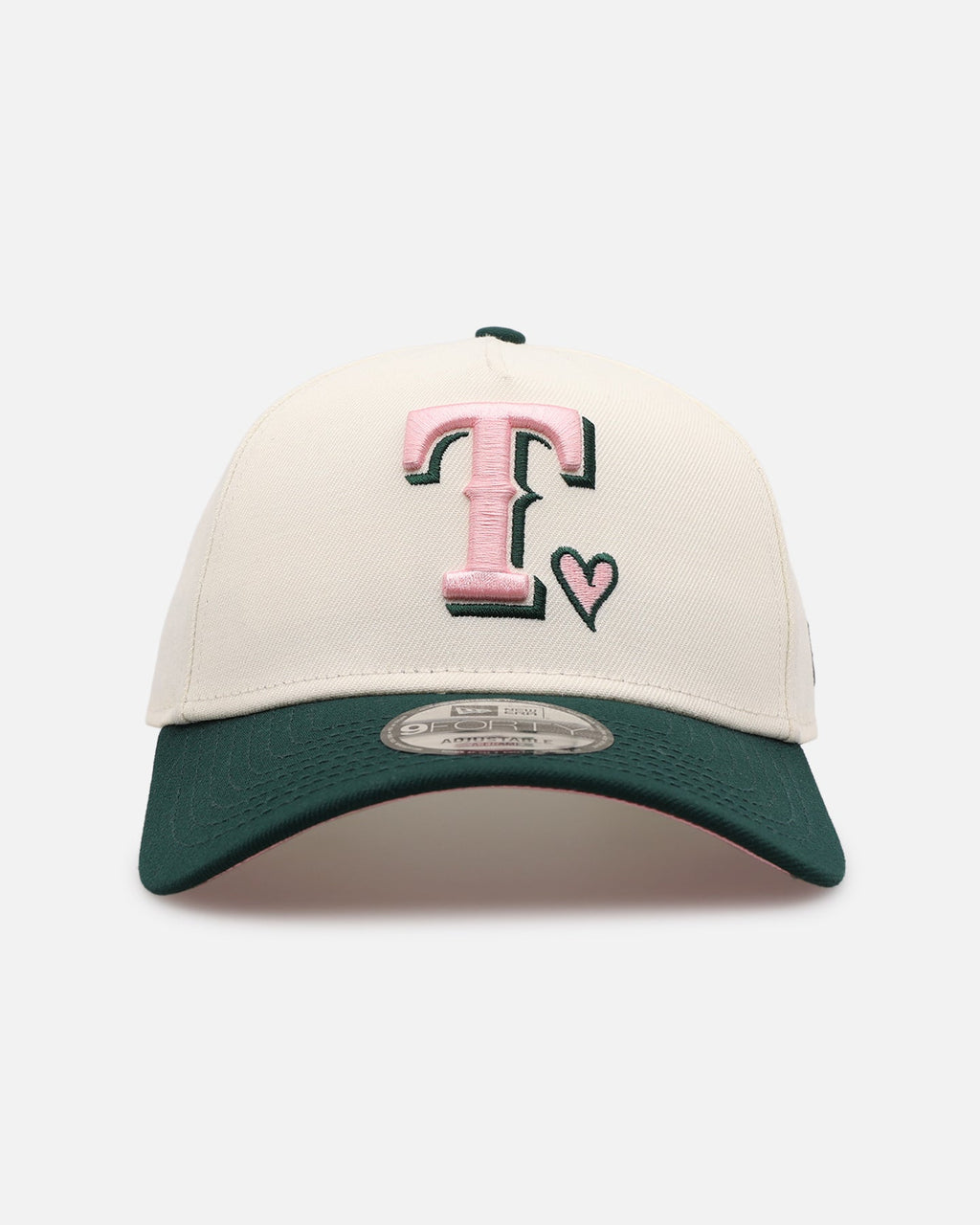 New Era Texas Rangers 'Pink Satin Hearts Green' 9FORTY A-Frame Snapback Chrome/Dark Green
