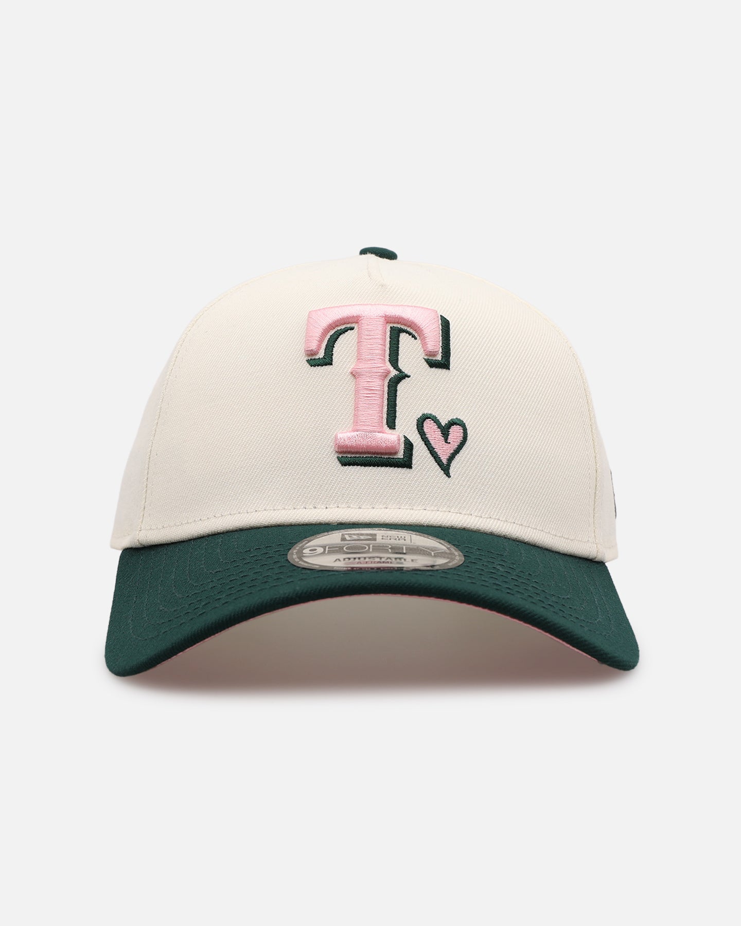 New Era Texas Rangers 'Pink Satin Hearts Green' 9FORTY A-Frame Snapback Chrome/Dark Green