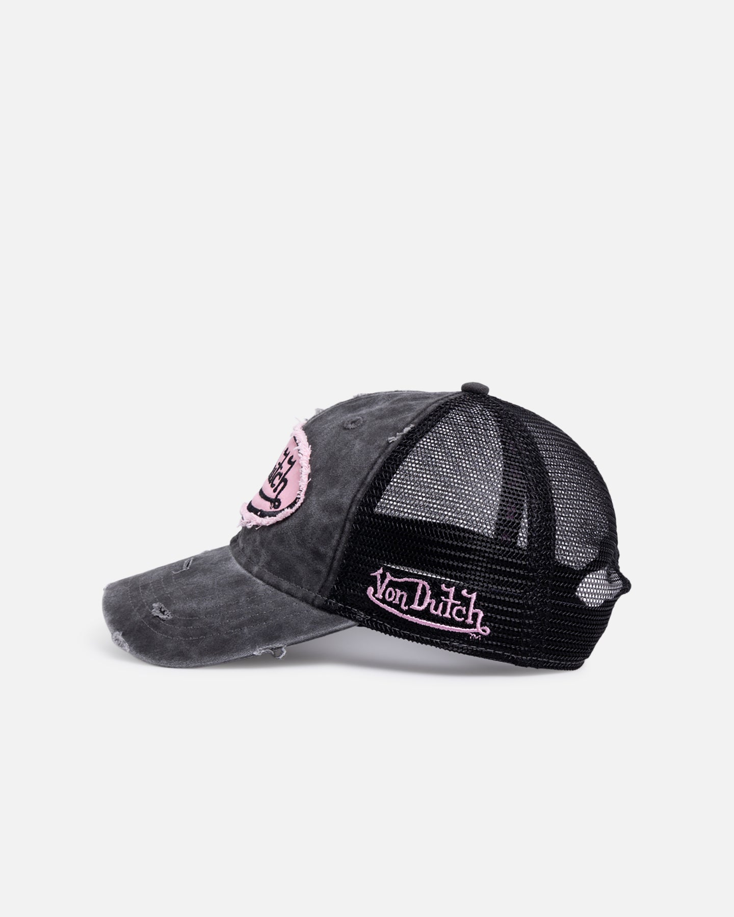 Von Dutch Distressed Trucker Snapback Black/Pink