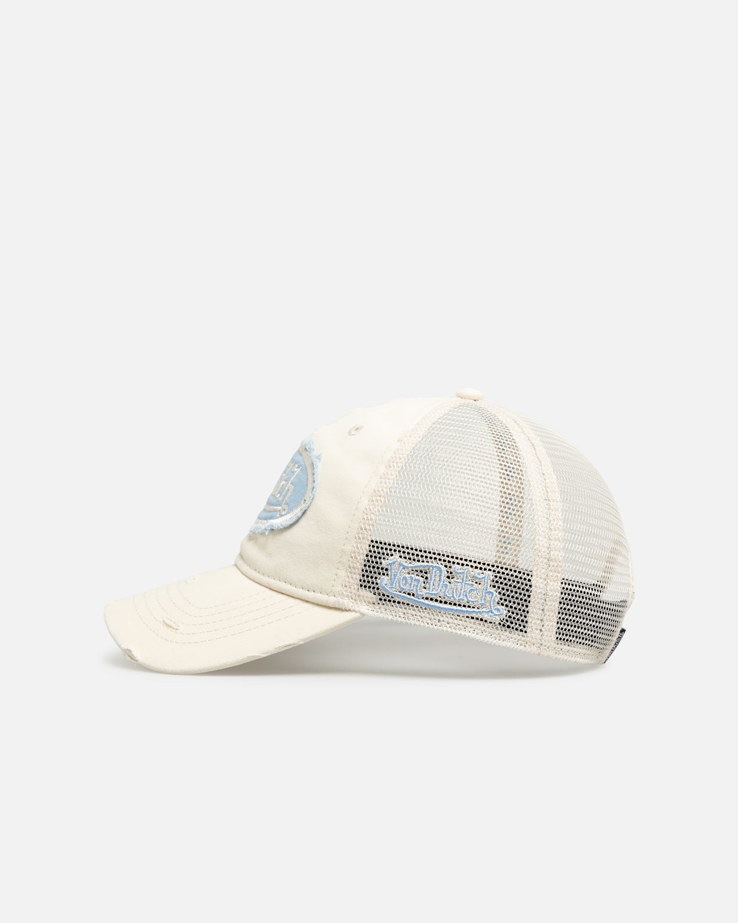 Von Dutch Distressed Trucker Snapback Ecru/Light Blue