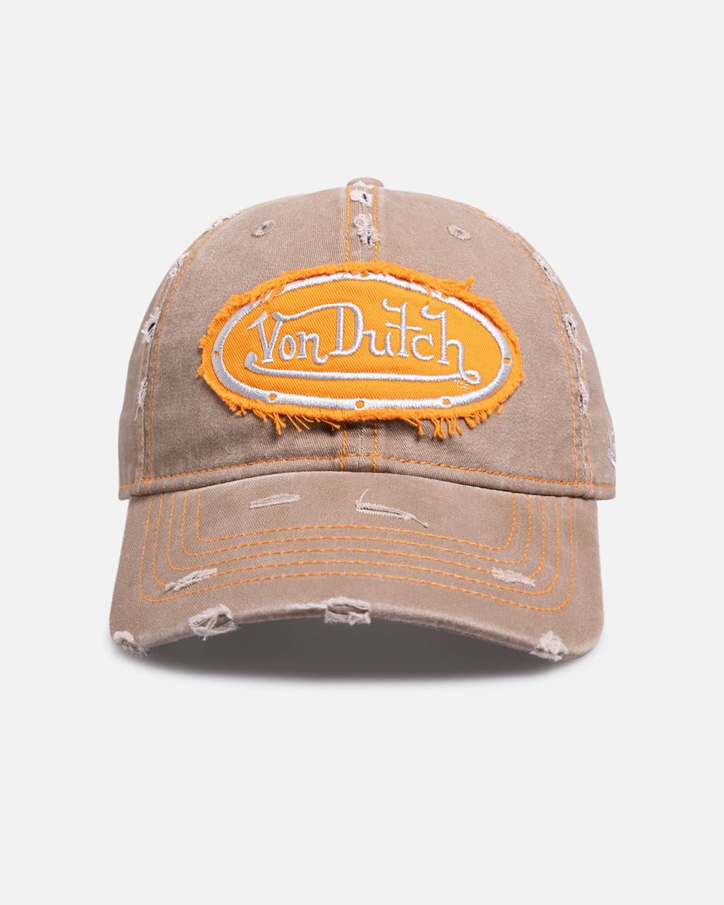 Von Dutch Contrast Distressed Zigzag Strapback Taupe/Orange