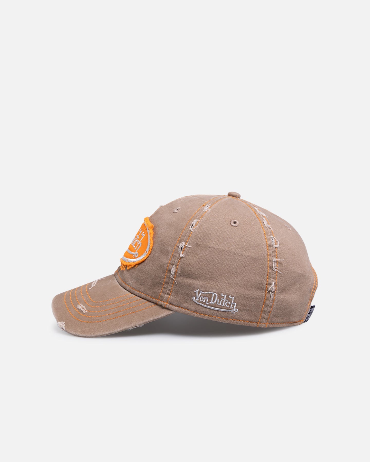 Von Dutch Contrast Distressed Zigzag Strapback Taupe/Orange