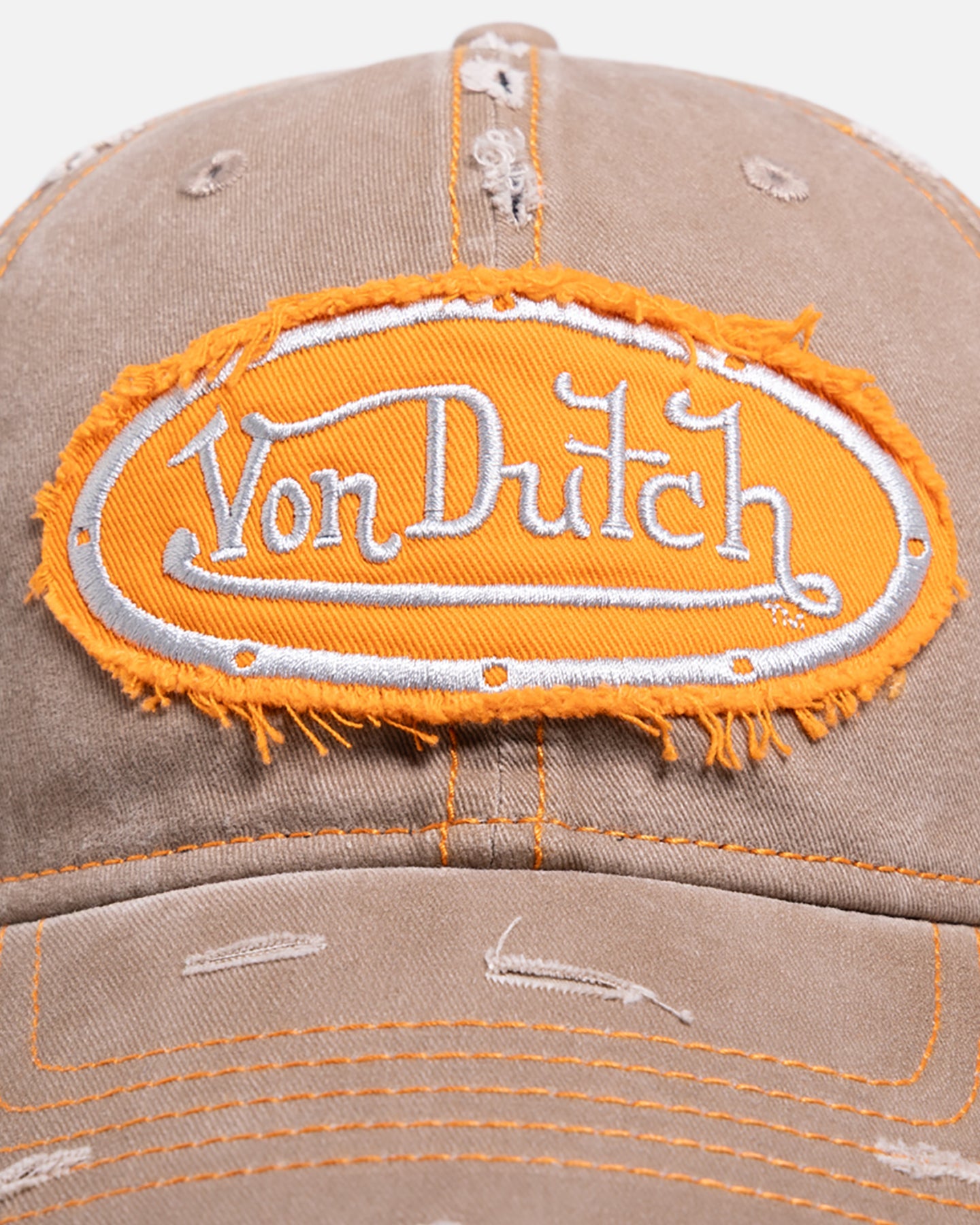 Von Dutch Contrast Distressed Zigzag Strapback Taupe/Orange