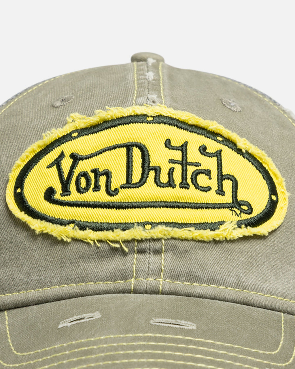 Von Dutch Contrast Distressed Trucker Snapback Moss/Yellow