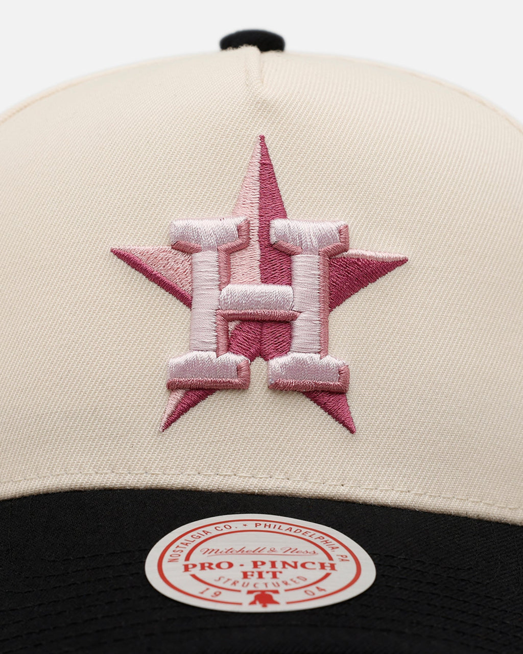 Mitchell & Ness Houston Astros 'Pink Team Logo' Pro Pinch Snapback Off White