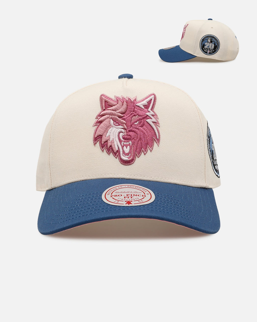 Mitchell & Ness Minnesota Timberwolves 'Pink Team Logo' Pro Pinch Snapback Off White