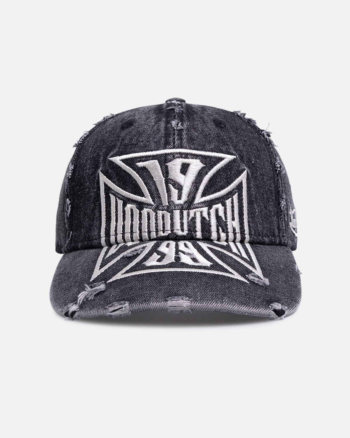 Von Dutch Cross Distressed Strapback Cap Washed Black