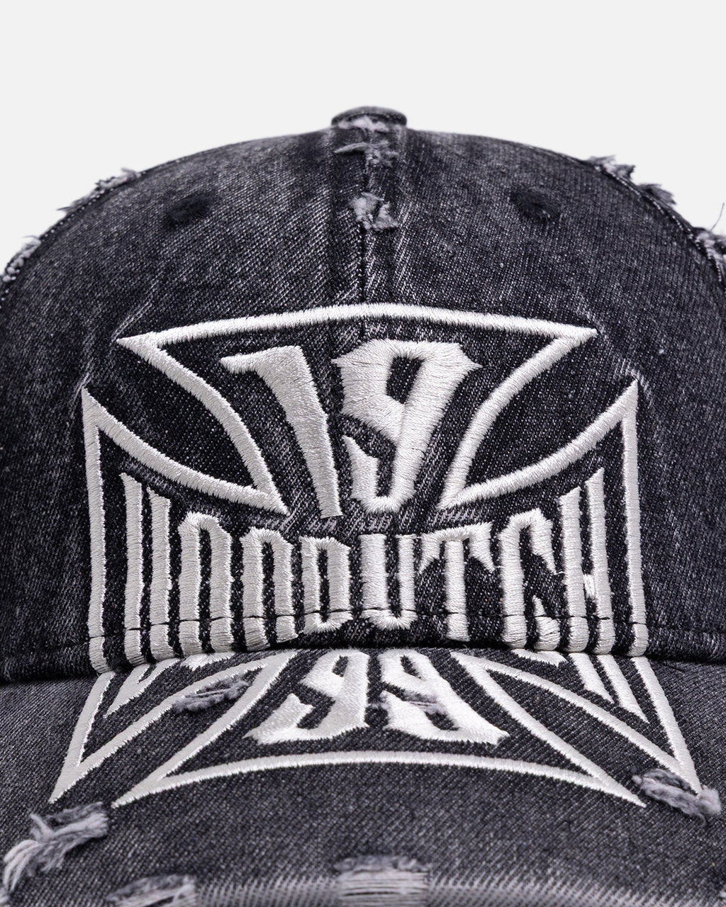 Von Dutch Cross Distressed Strapback Cap Washed Black