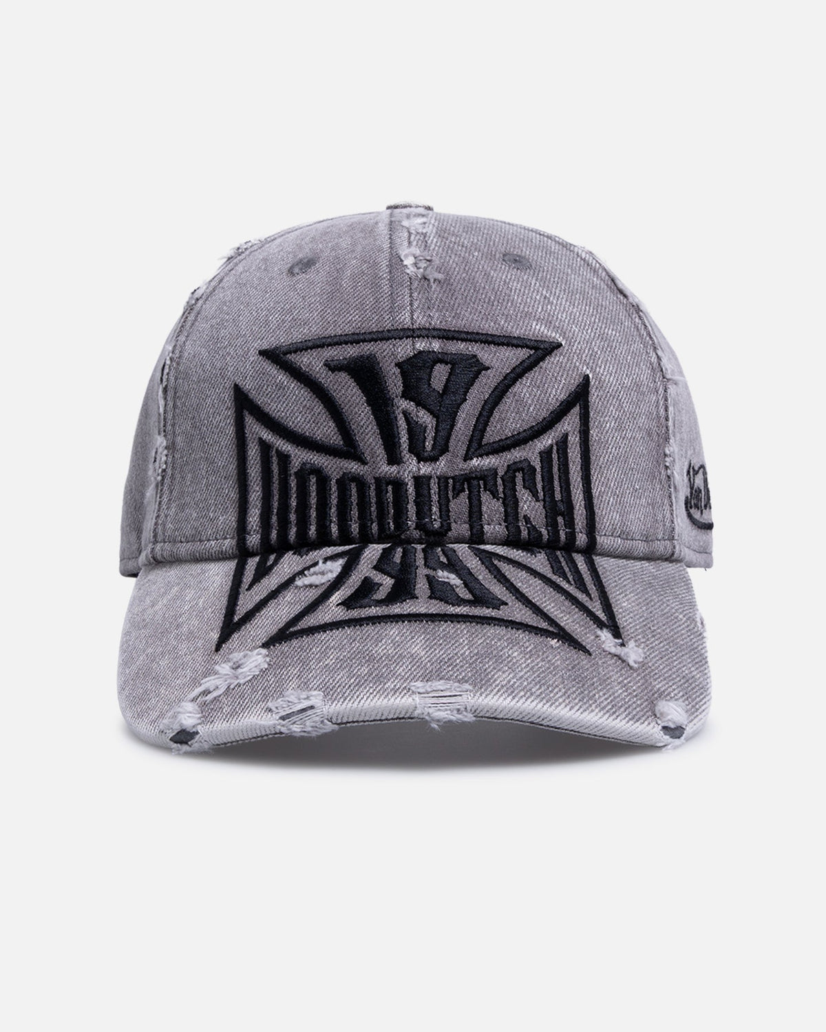 Von Dutch Cross Distressed Strapback Cap Washed Grey