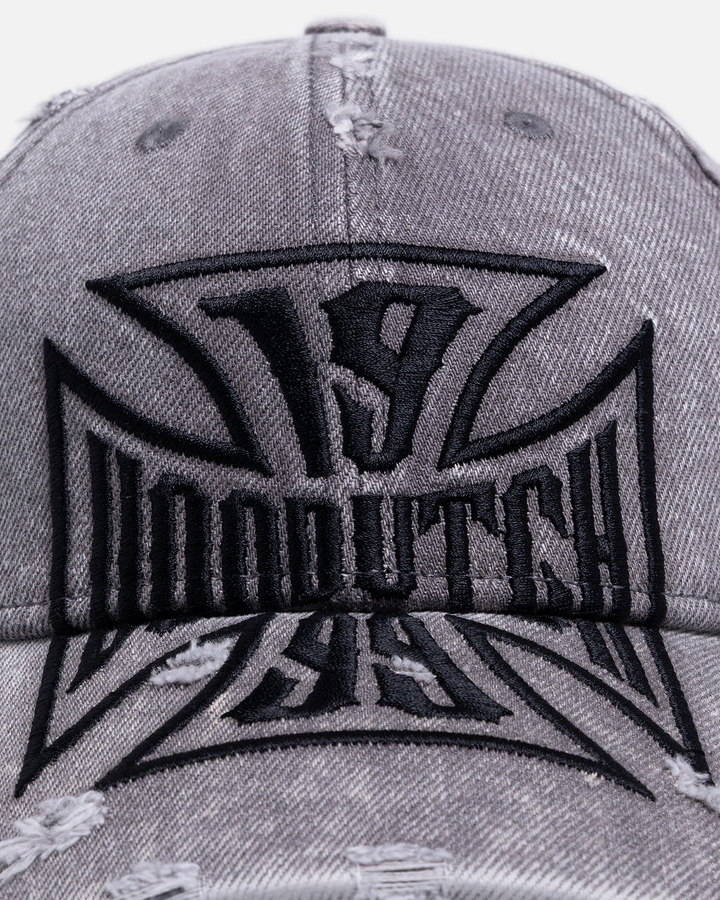 Von Dutch Cross Distressed Strapback Cap Washed Grey