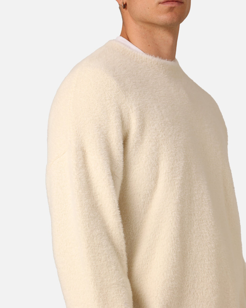 XXIII Crew Neck Fluffy Sweater Cream/White