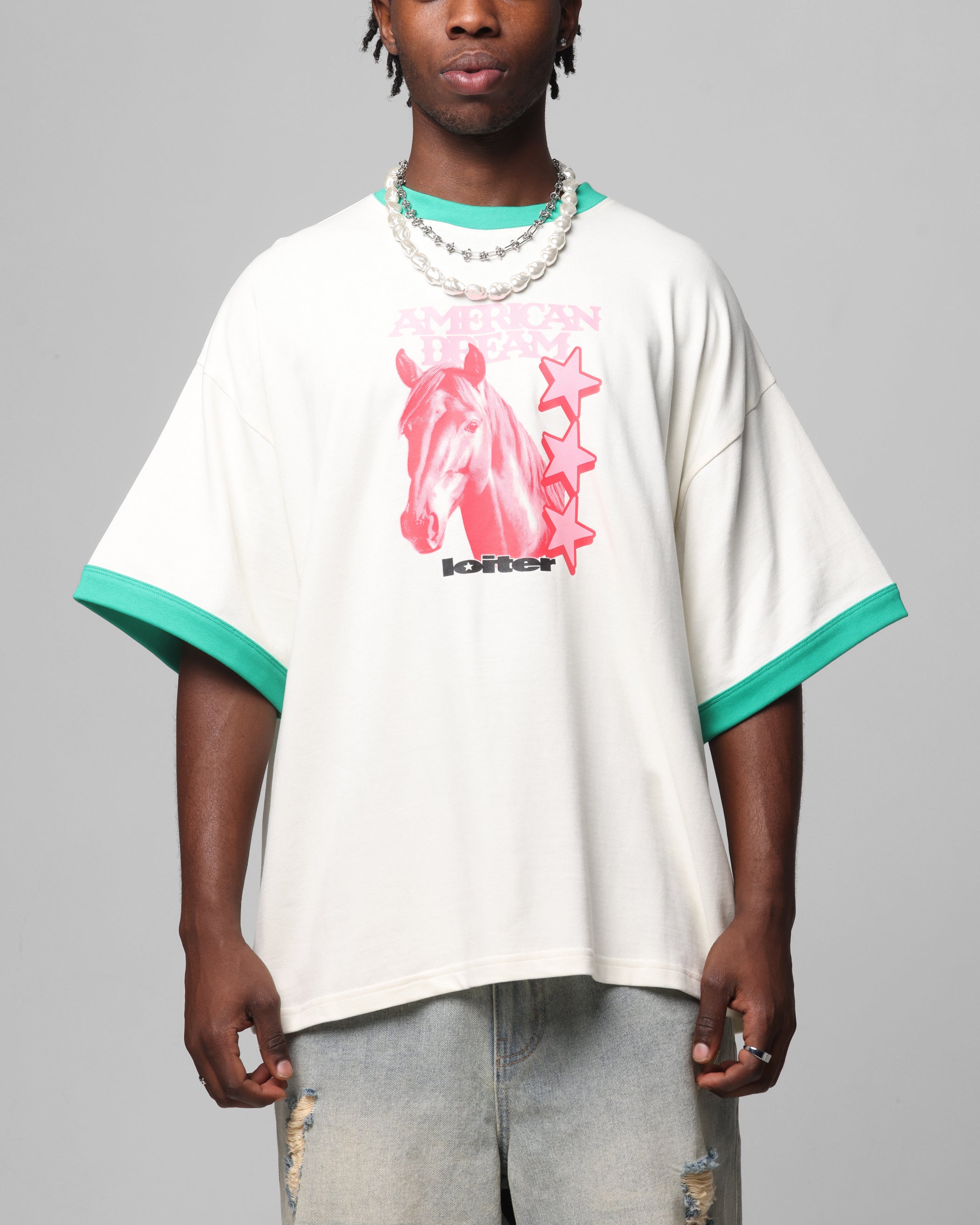 Loiter Western Front Ringer T-Shirt White/Green