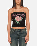 Ed Hardy Women's Rhinestone Rose Boob Tube Black