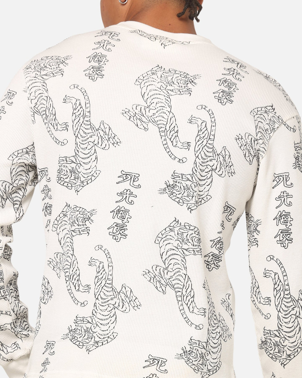 Ed Hardy Tiger Waffle Long Sleeve T-Shirt Off White