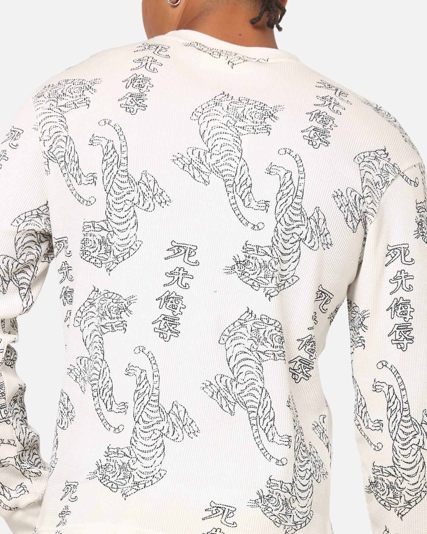 Ed Hardy Tiger Waffle Long Sleeve T-Shirt Off White
