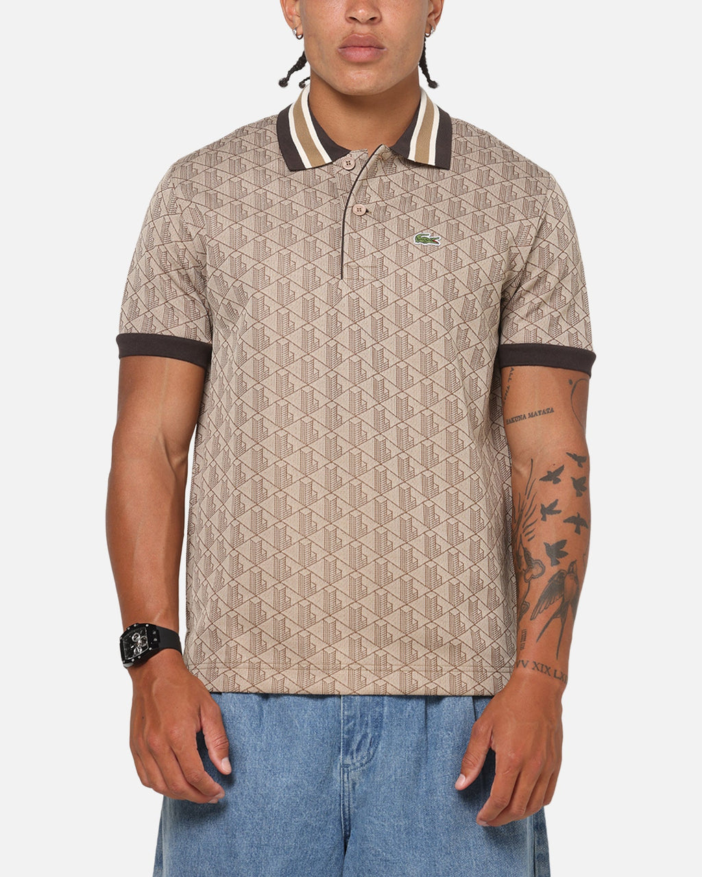 Lacoste Monogram Classic Fit Polo T-Shirt Crossiant/Cookie