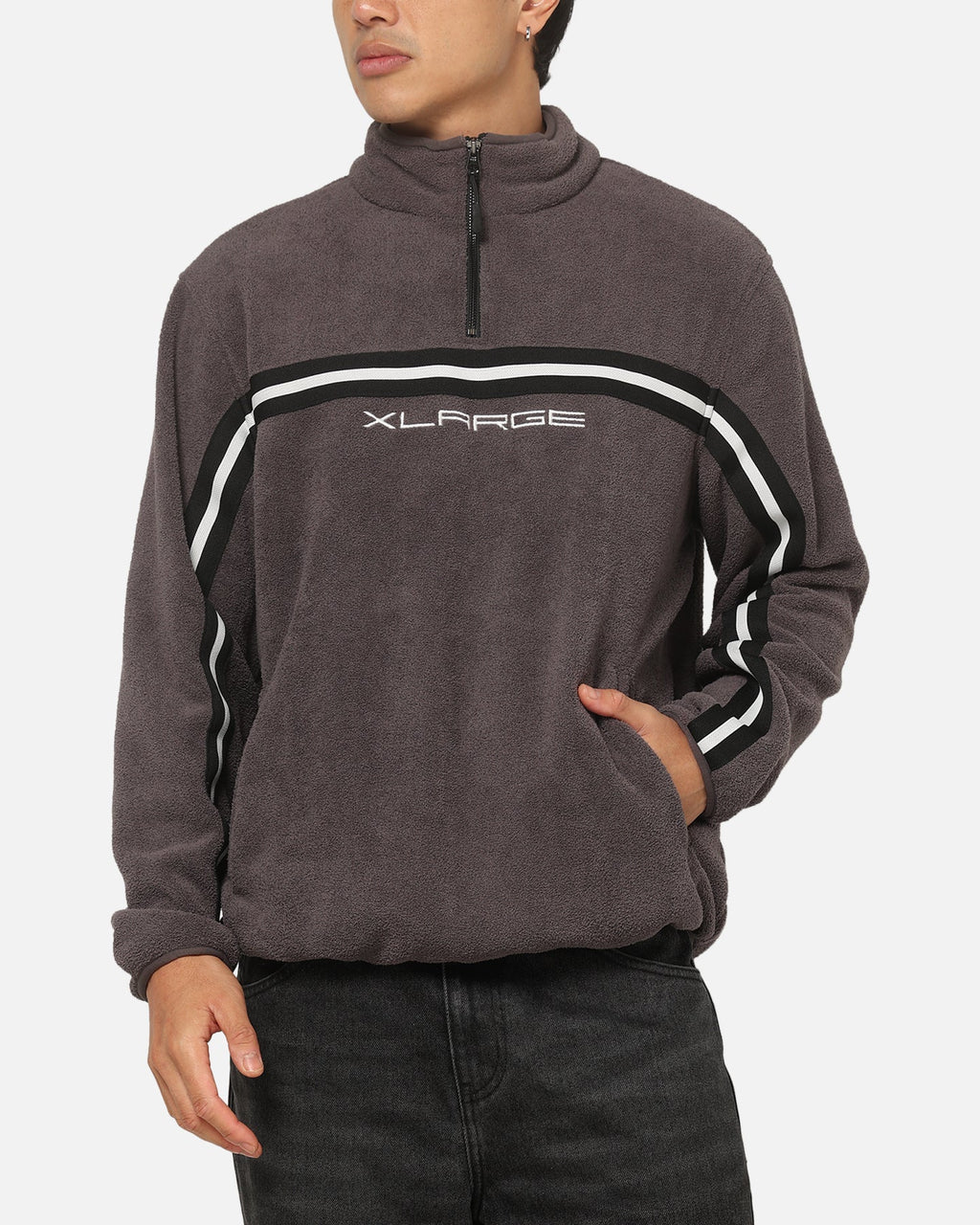 X-Large Stripe Polar Fleece Quarter Zip Fleece Mocha