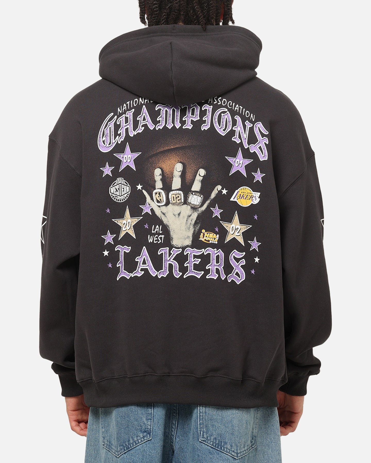 Mitchell & Ness Los Angeles Lakers Blackletter Champs Box Hoodie Washed Black
