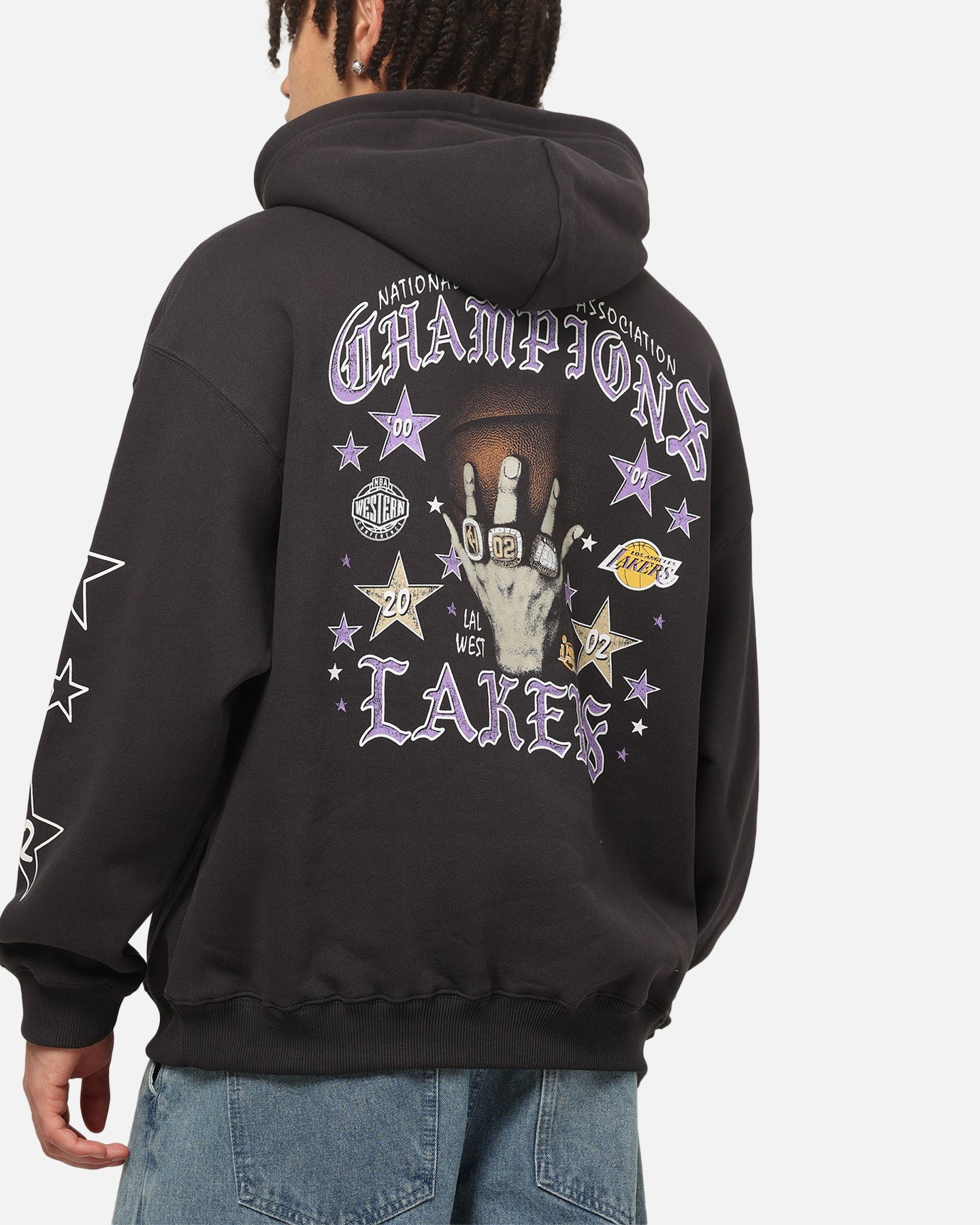 Mitchell & Ness Los Angeles Lakers Blackletter Champs Box Hoodie Washed Black