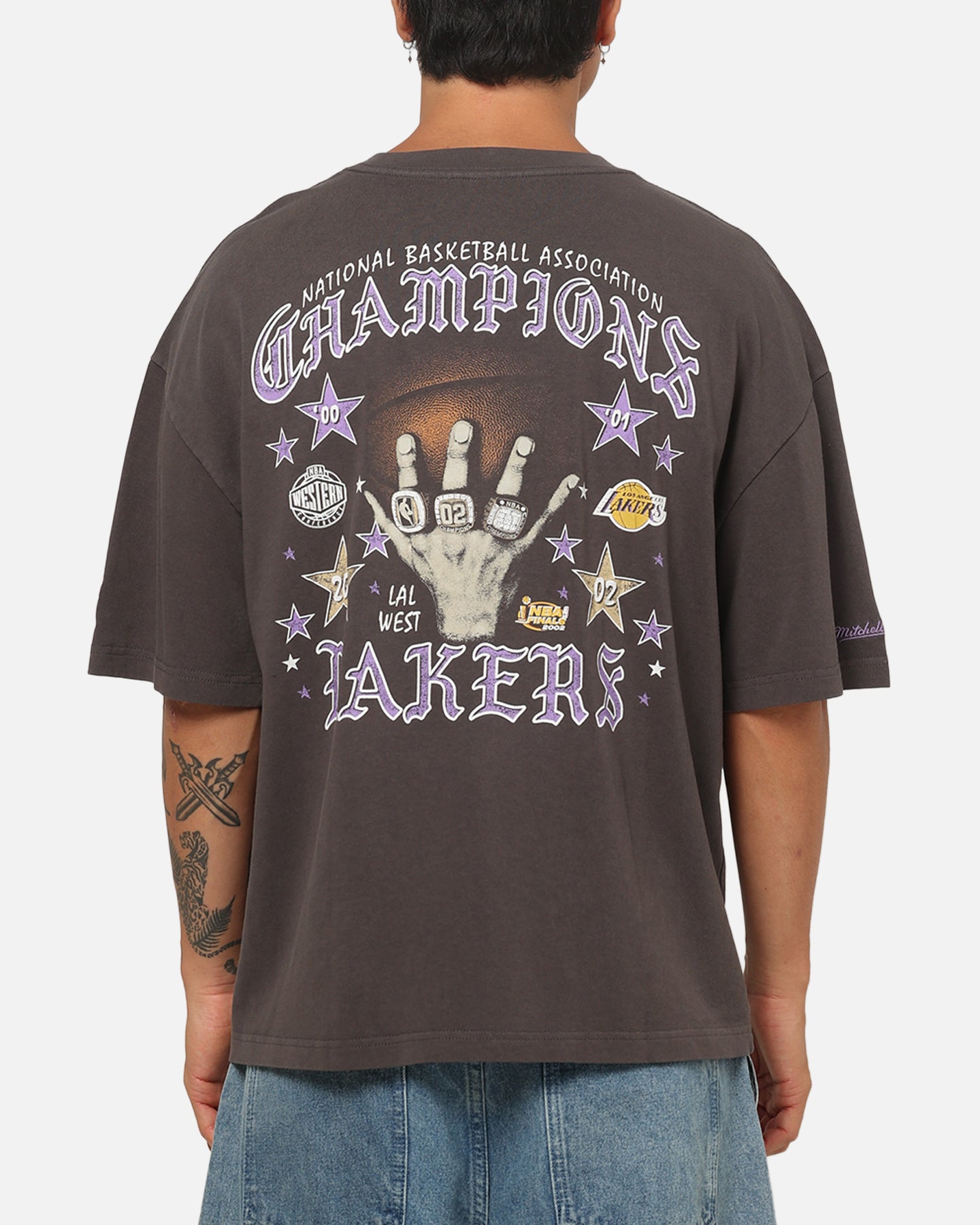 Mitchell & Ness Los Angeles Lakers Blackletter Champs Box T-Shirt Slate