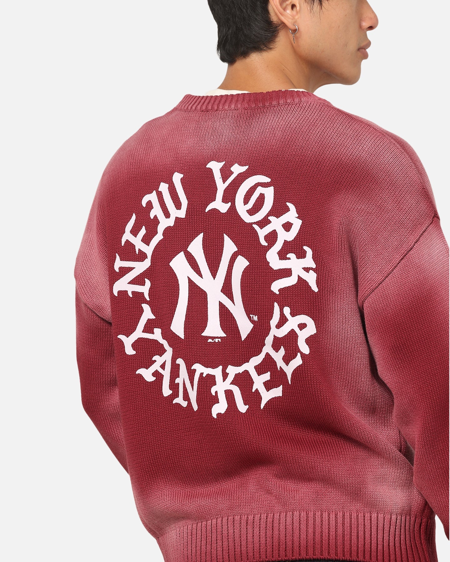 Majestic Athletic New York Yankees Black Letter Knit Crewneck Sour Cherry