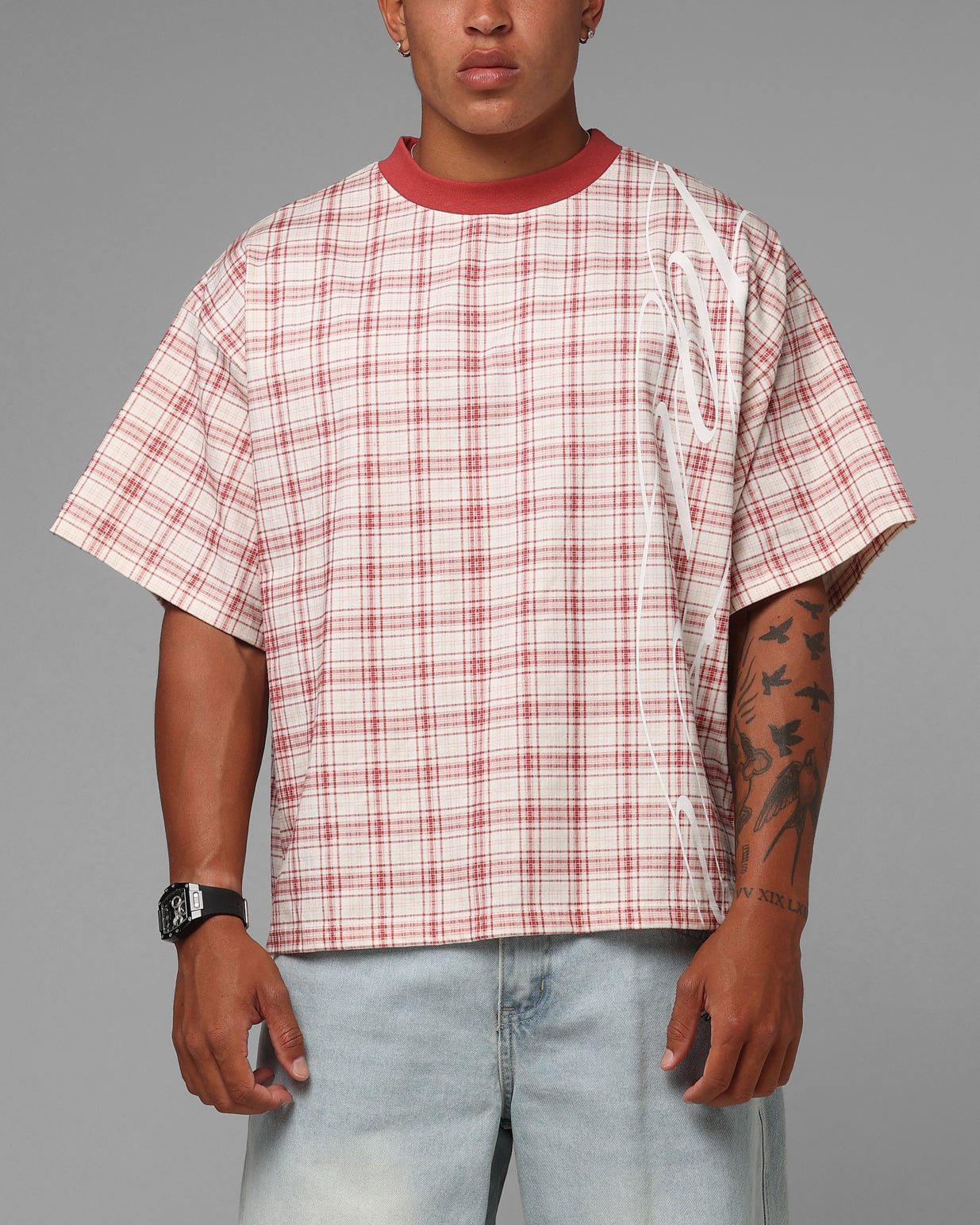 Loiter Script T-Shirt Pink Check