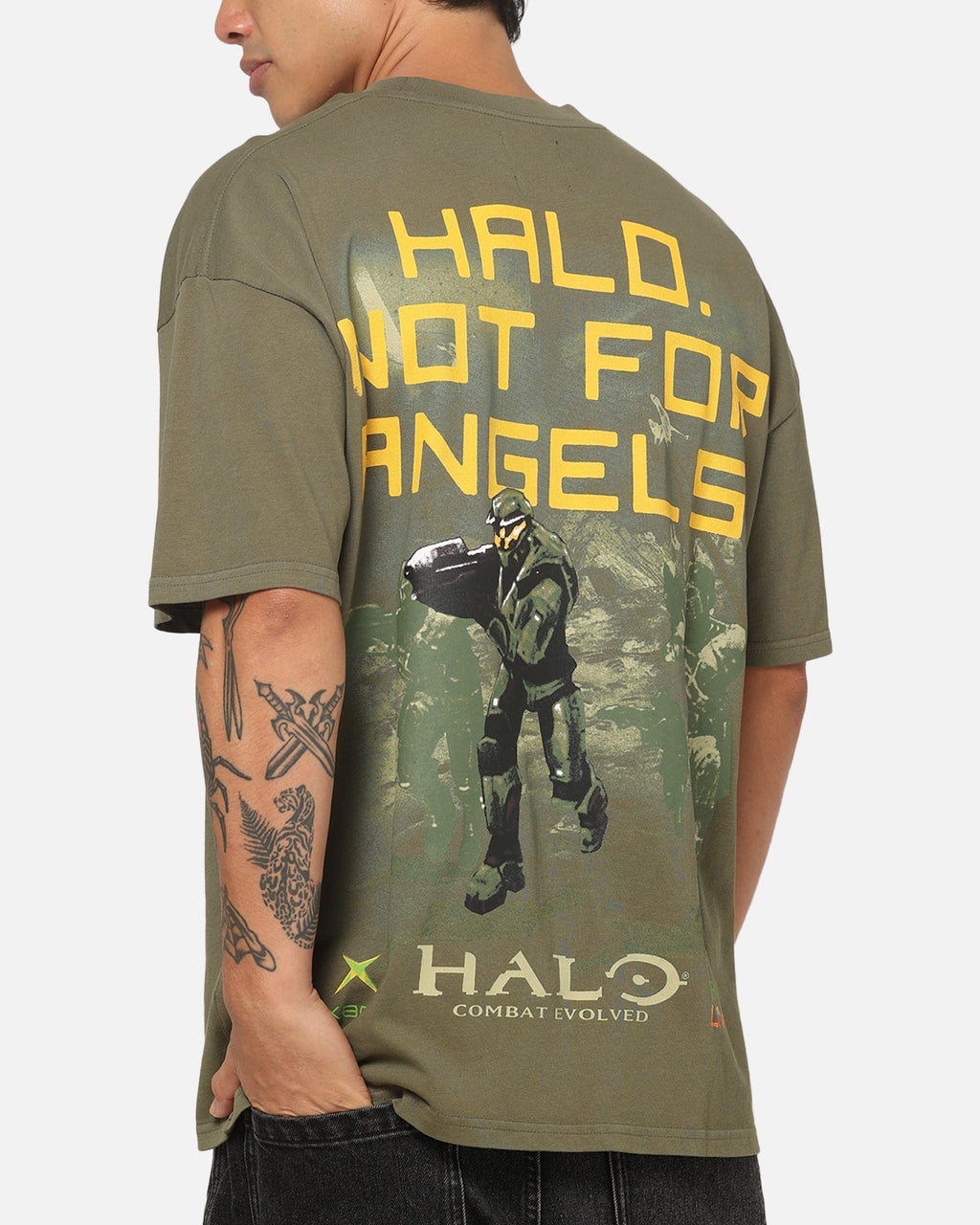 73Studio X Xbox X Halo Not For Angels  T-Shirt Military Green