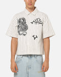 Ed Hardy Euro Short Sleeve Button Up Shirt White Pinstripe