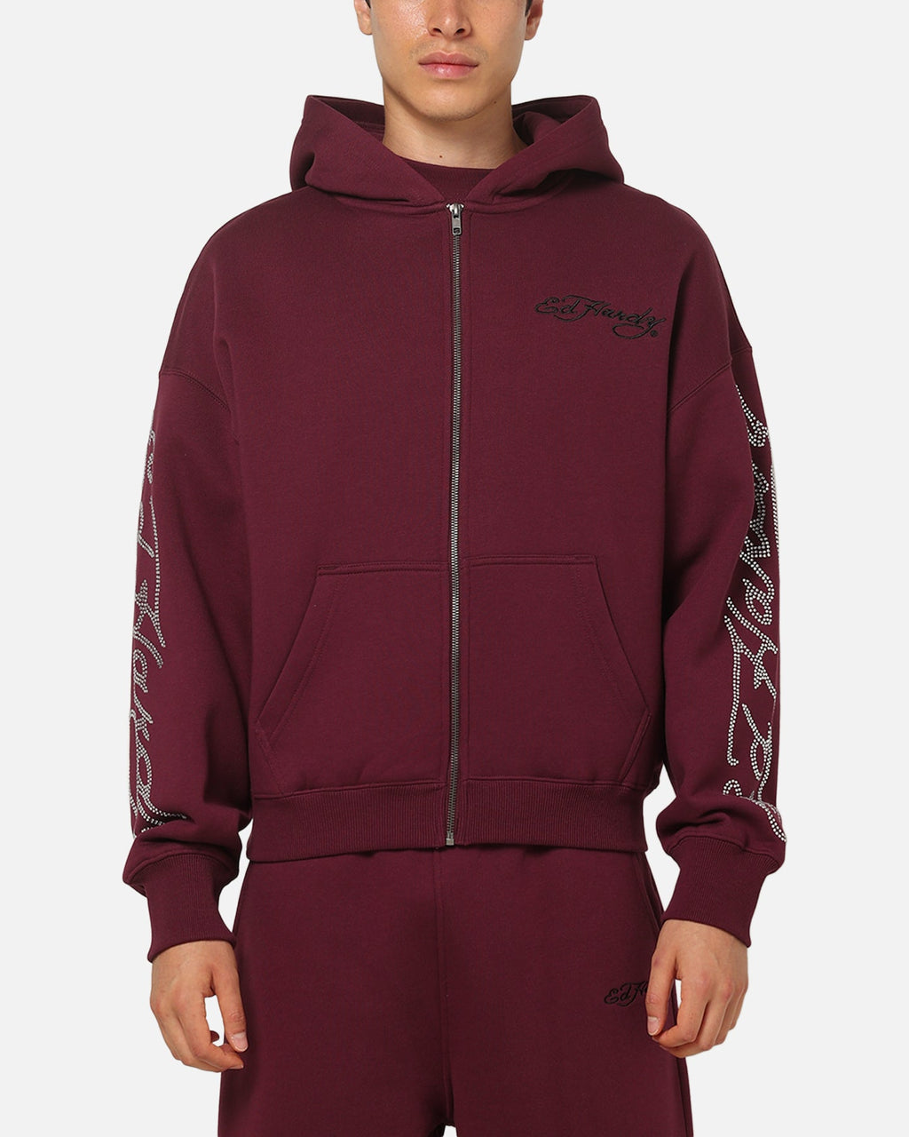 Ed Hardy Trinity Rhinestone Zip Hoodie Plum