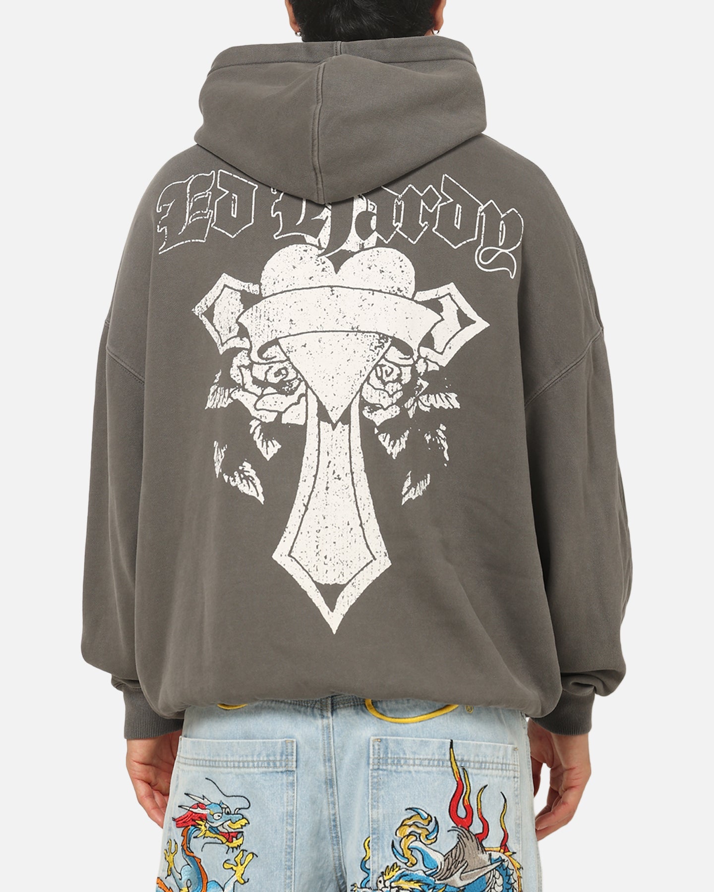 Ed Hardy Sacred Heart Hoodie Washed Charcoal