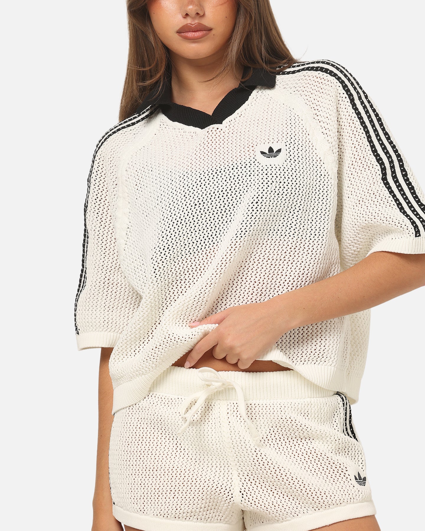 Adidas Women's Crochet Polo Shirt White/Black