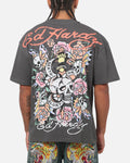 Ed Hardy Floral Skull T-Shirt Charcoal