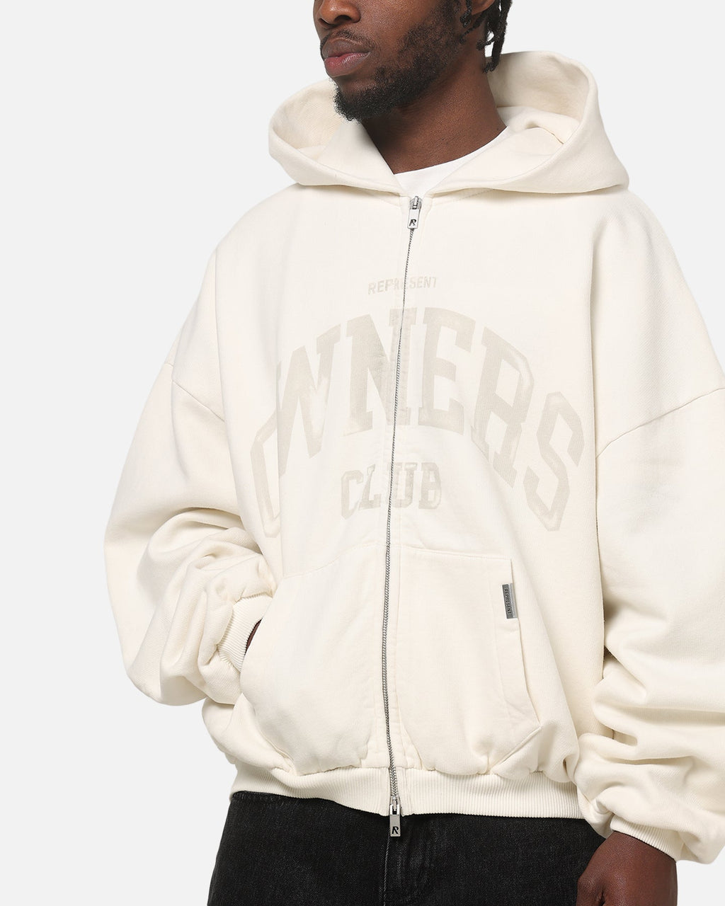 Represent Oweners Zip Through Hoodie Chalk