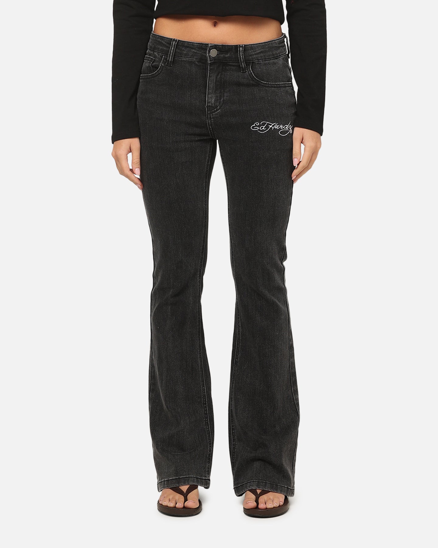Ed Hardy Women's Tiger Bootcut Jeans Washed Black