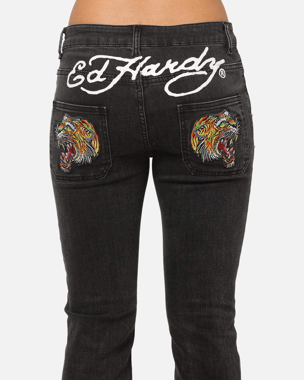 Ed Hardy Women's Tiger Bootcut Jeans Washed Black