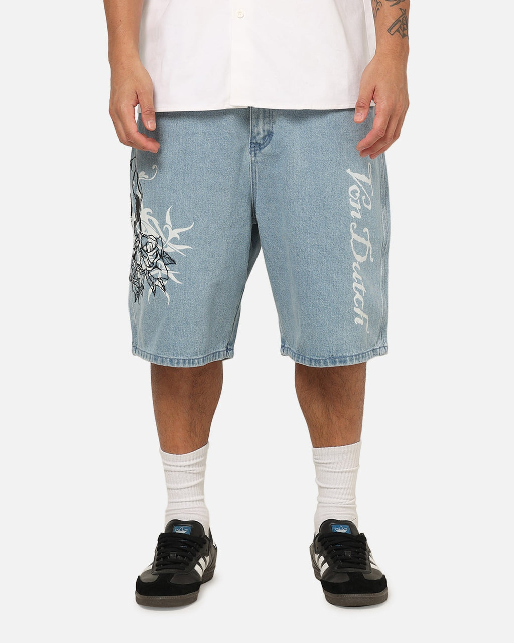 Von Dutch Skull Jean Shorts Mid Blue Denim