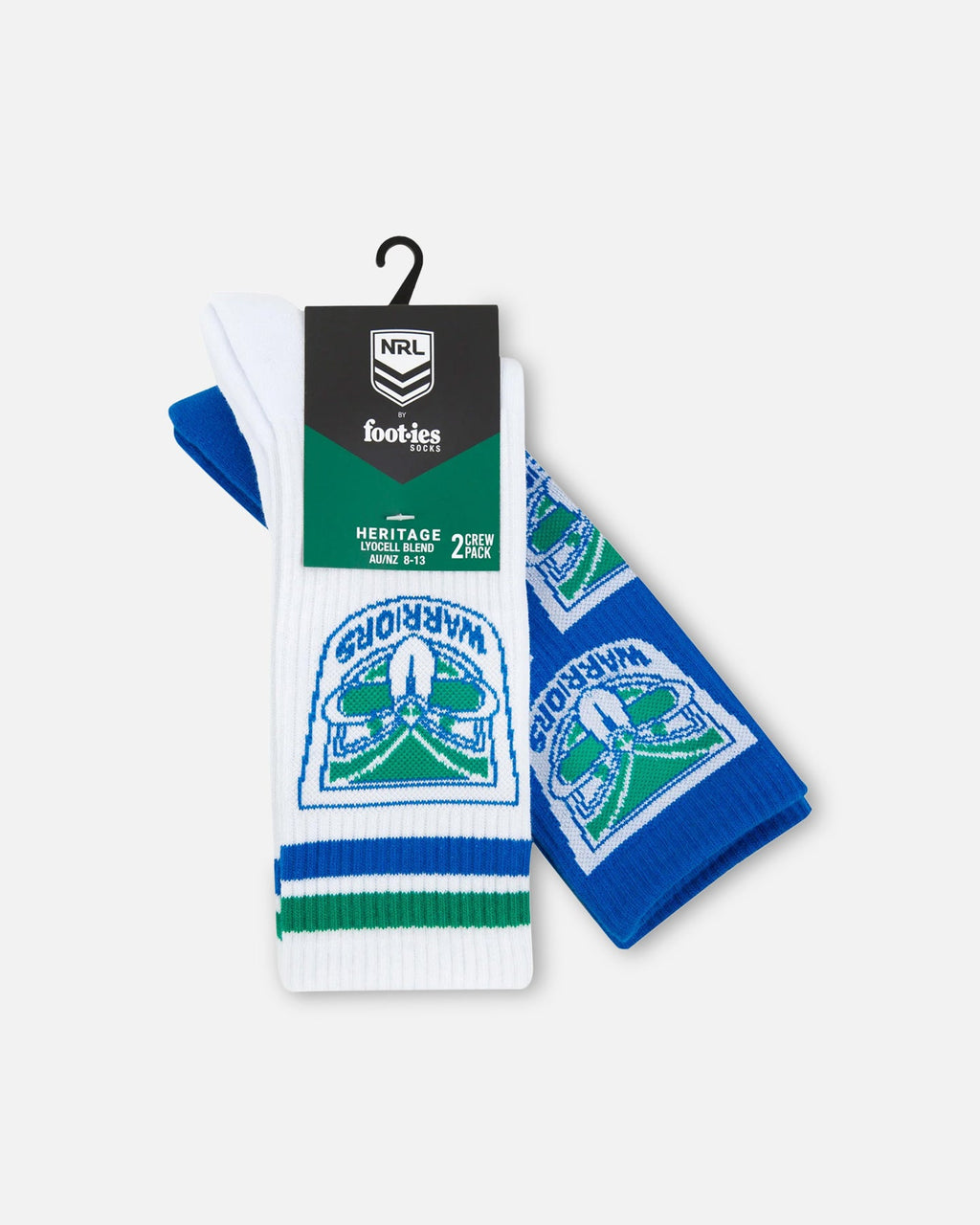 Foot-ies New Zealand Warriors Crew Socks 2 Pack White/Blue