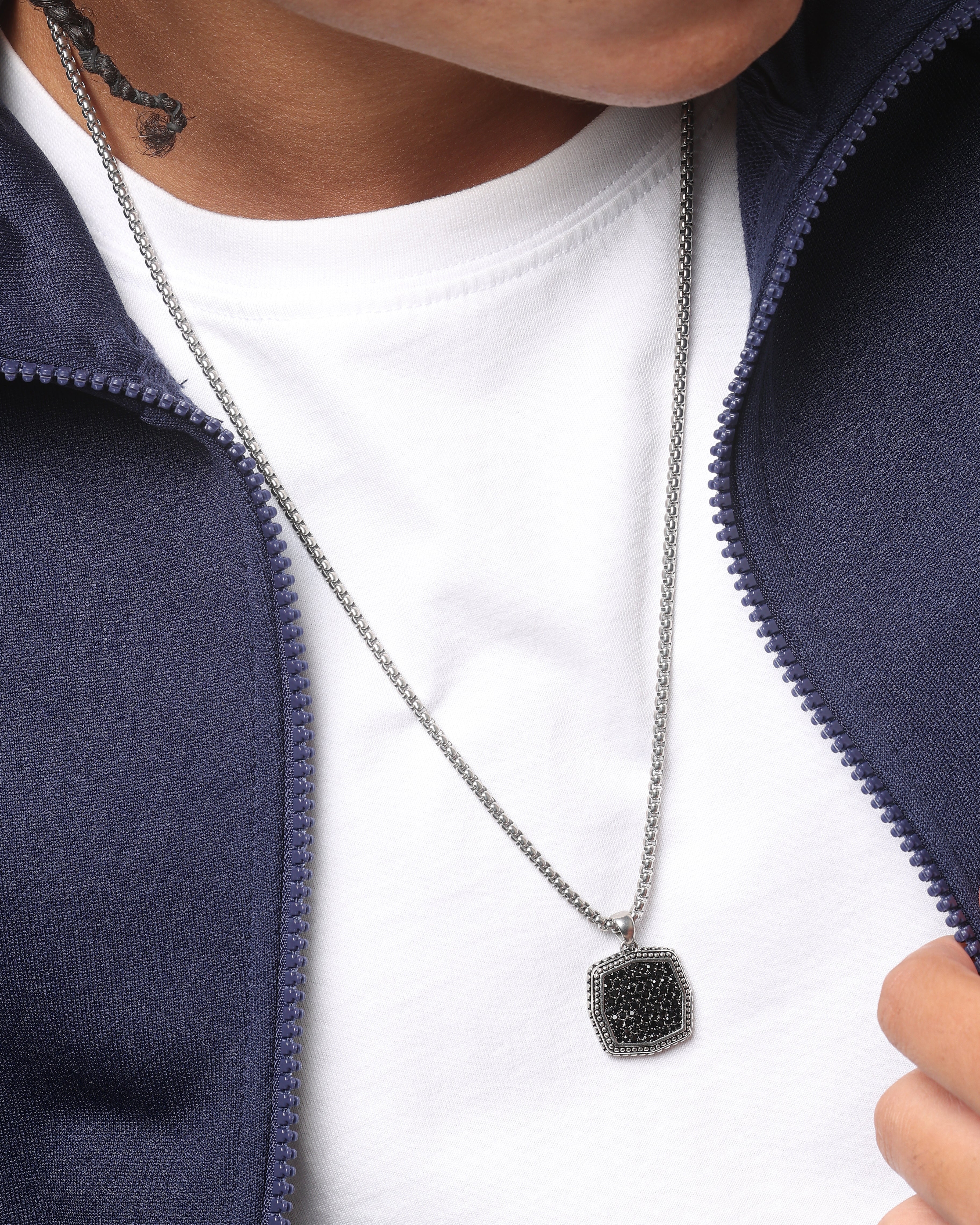Guess Mainline Back To Black Octagon Necklace Black