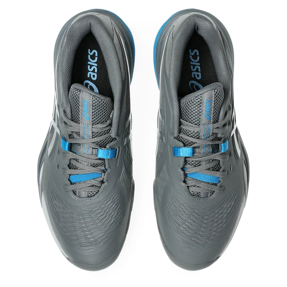 Men's GEL-Resolution X Omnicourt 2E Width Tennis Shoes Steel Grey and Pure Silver