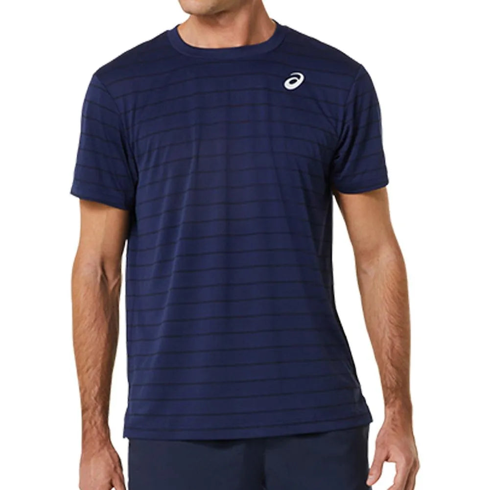 Men's Court Stripe Short Sleeve Tennis Top-Apparel-Asics-2041A257_400-2-Tennis Express
