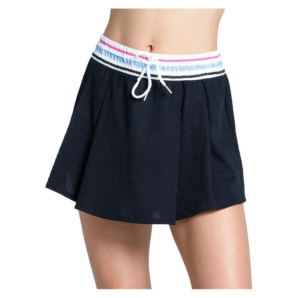 Women's High Waist Blue Streak 13.5 Inch Tennis Skort Black-Apparel-Lucky In Love-CB769-13B001S25-3-Tennis Express