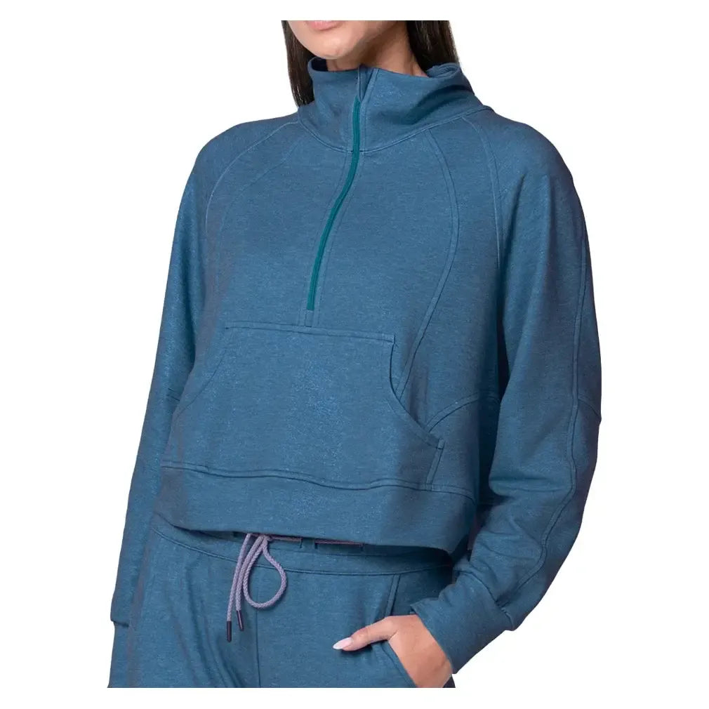Women's 1/4 Zip Heather Long Sleeve Tennis Top-Apparel-Lucky In Love-CX079-19E401-Tennis Express