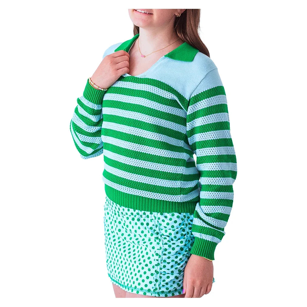 Women's Haley Tennis Sweater Green and Light Blue