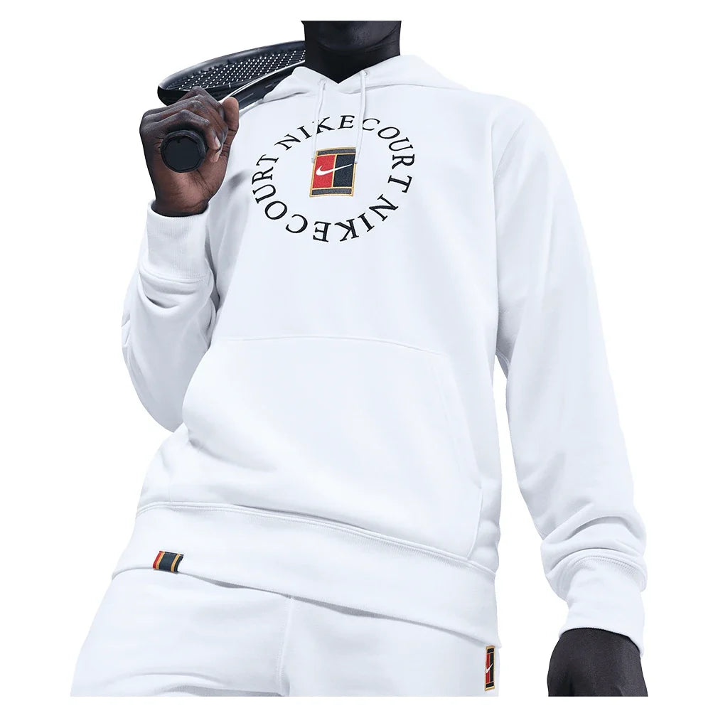 Men's Court Dri-FIT Heritage Fleece Pullover Tennis Hoodie White and Black