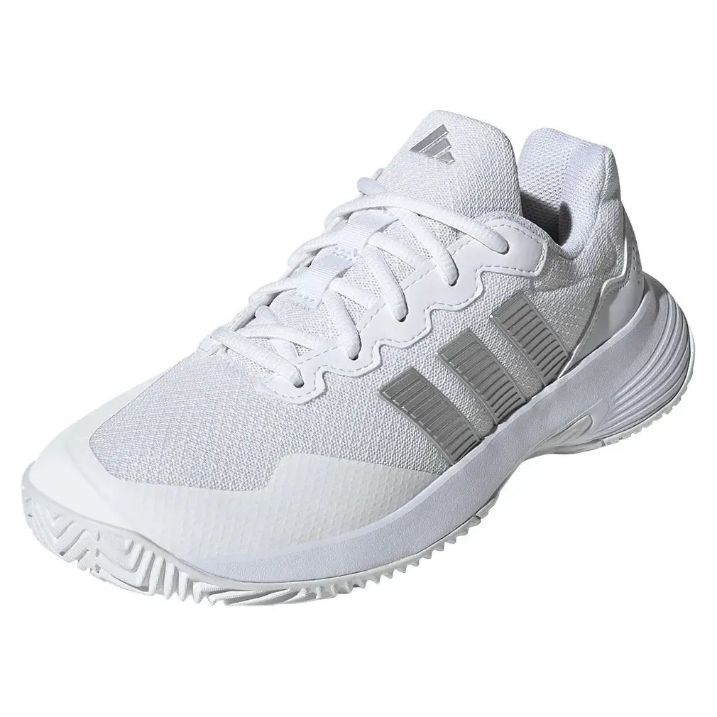 Women's GameCourt 2 Tennis Shoes Core White and Silver Metallic-Footwear-Adidas-KI0789-S26-Tennis Express