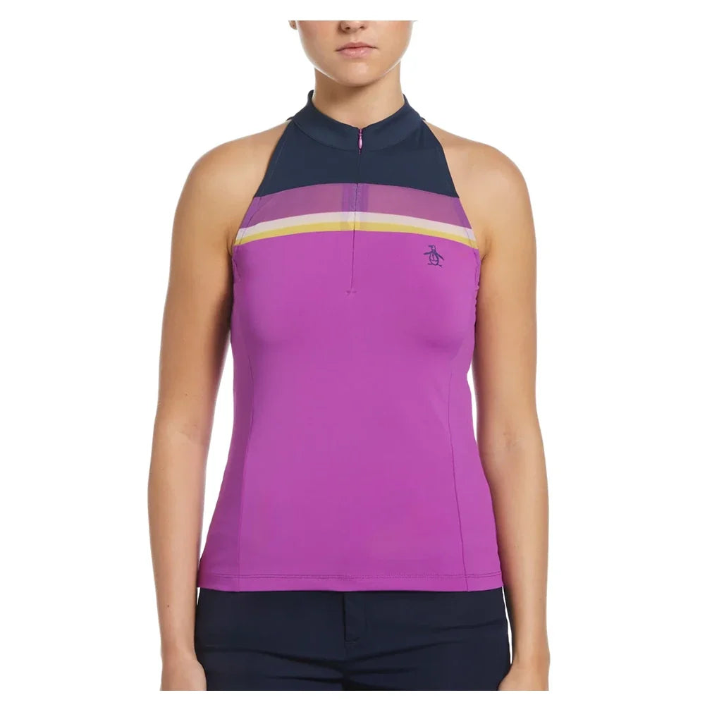 Womens Color Block Zip Halter Tennis Tank Purple Cactus Flower-Apparel-Penguin-O1KFE018-520F24-3_2aa16201-27fc-4873-8674-4517766d5d76-628450Tennis Express