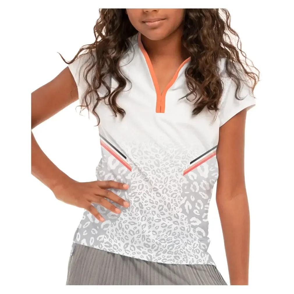 Girls' Wild Cat Short Sleeve Tennis Top White-Apparel-Lucky In Love-T254-N02110U22-Tennis Express