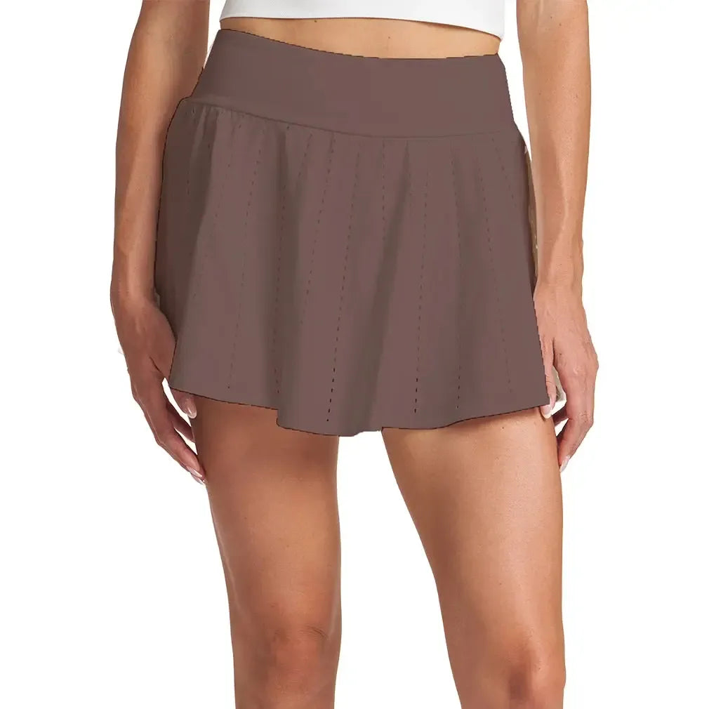 Women's Endure Perforated Tennis Skort Mocha-Apparel-Thrive Societe-TM7019024_MOCHA-1-Tennis Express