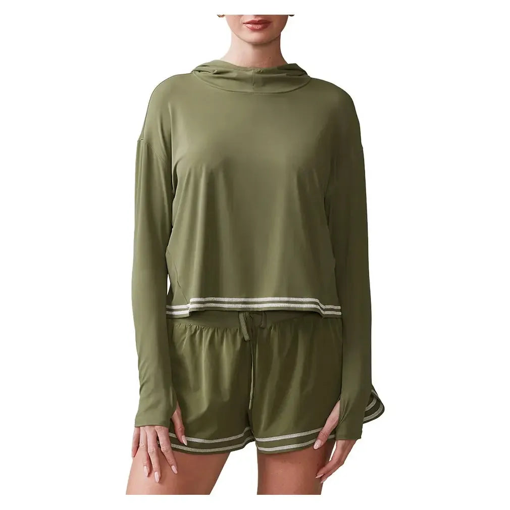 Women's Novelty Stitch Up Tennis Hoodie Deep Olive-Apparel-Thrive Societe-TP5160714-DPOF25-Tennis Express