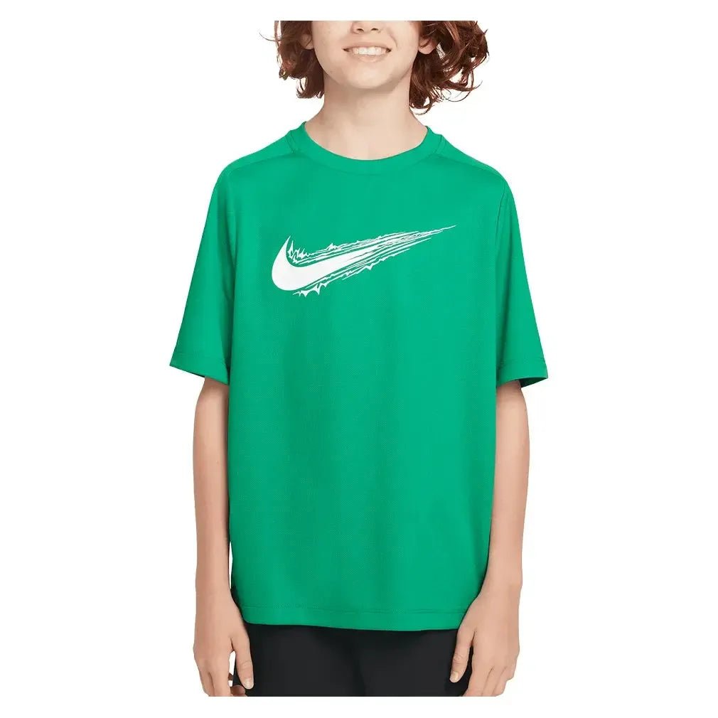 Boys' Dri-FIT Multi Short Sleeve Training Top Stadium Green and White - Kings Dr
